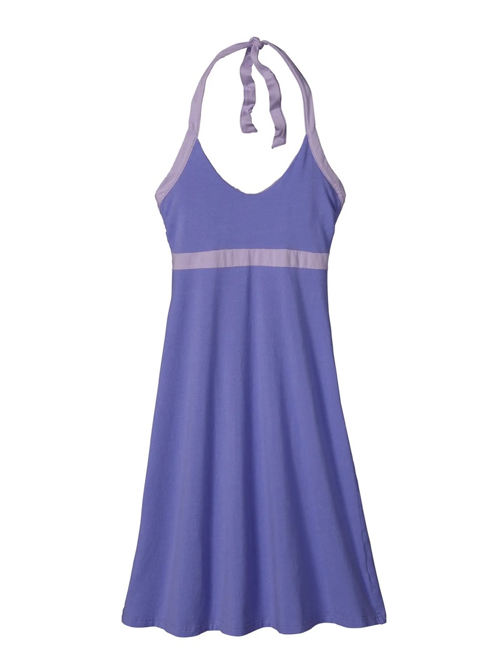 Patagonia Iliana Halter Dress Blue Lavender Trim Active Cotton Stretch Shelf Bra